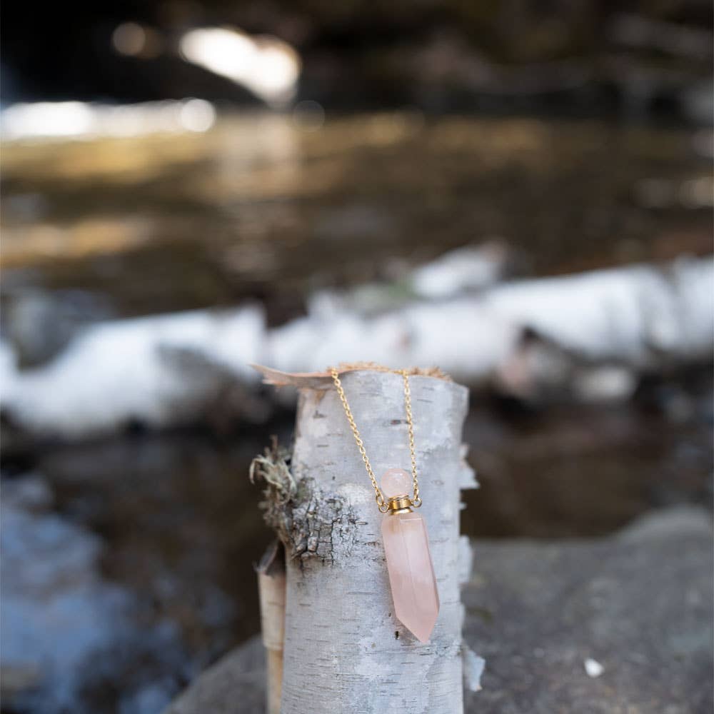 Gemstone Point Pendant Perfume Bottle Necklace