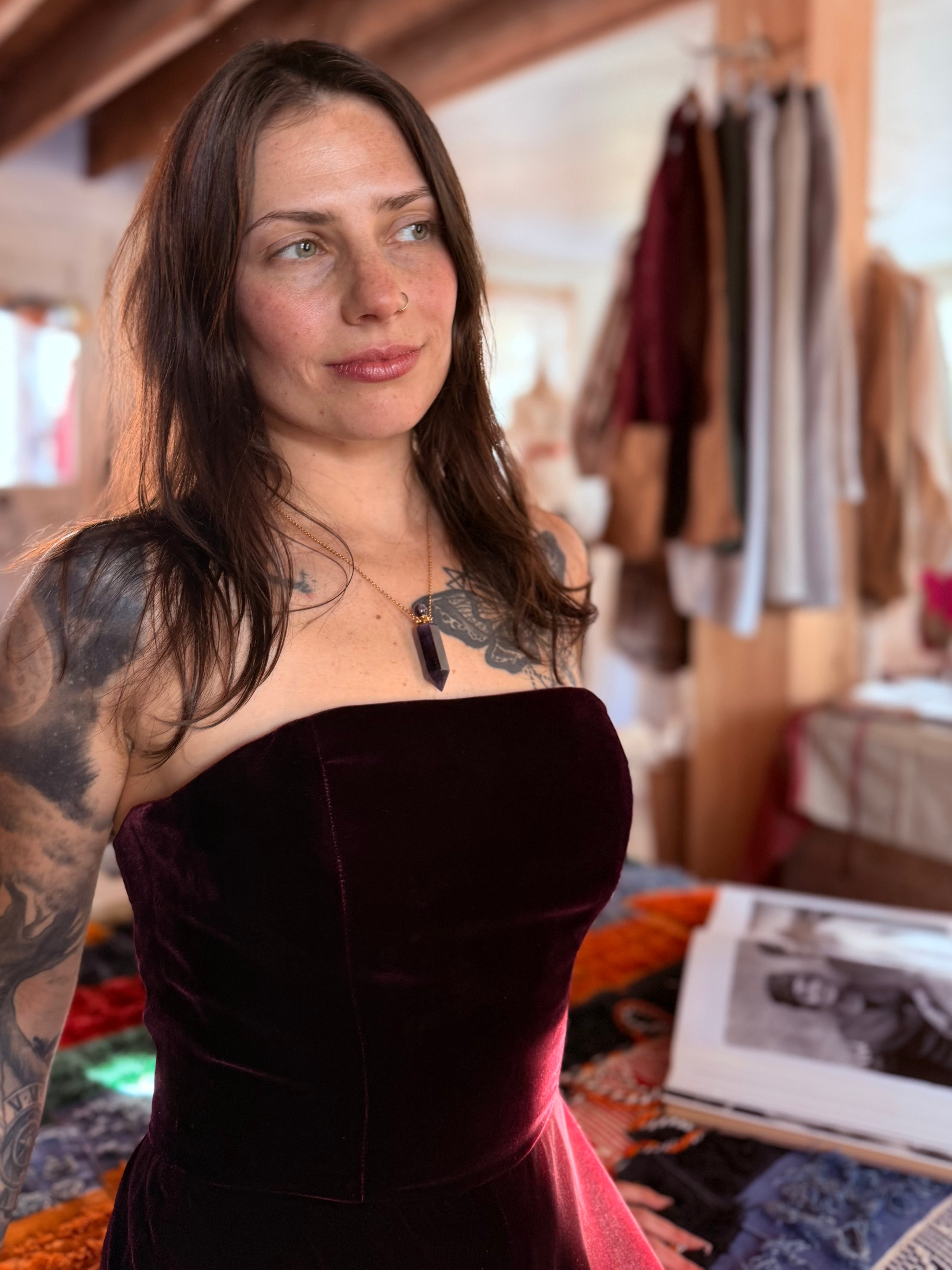 Gemstone Point Pendant Perfume Bottle Necklace