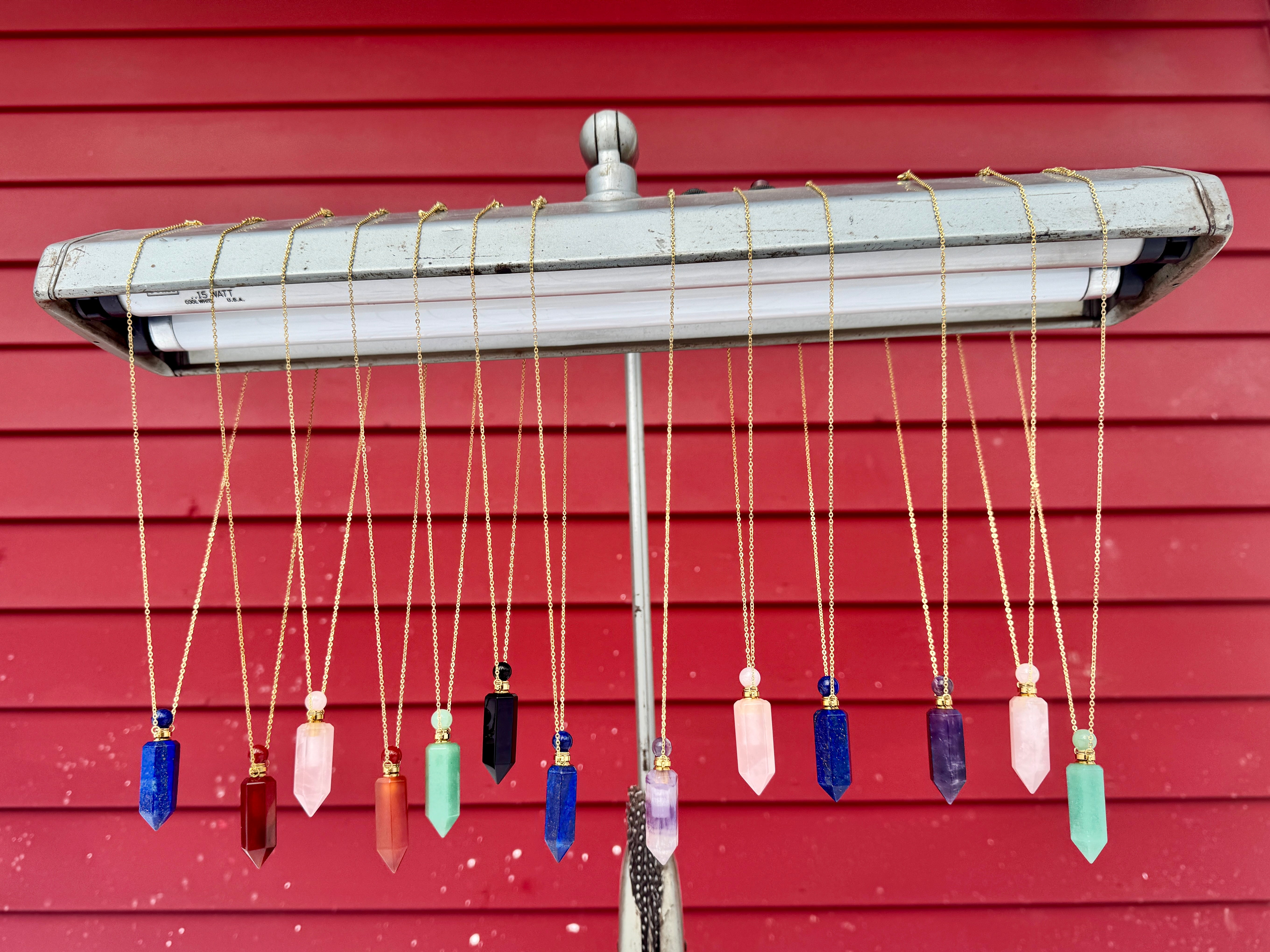 Gemstone Point Pendant Perfume Bottle Necklace