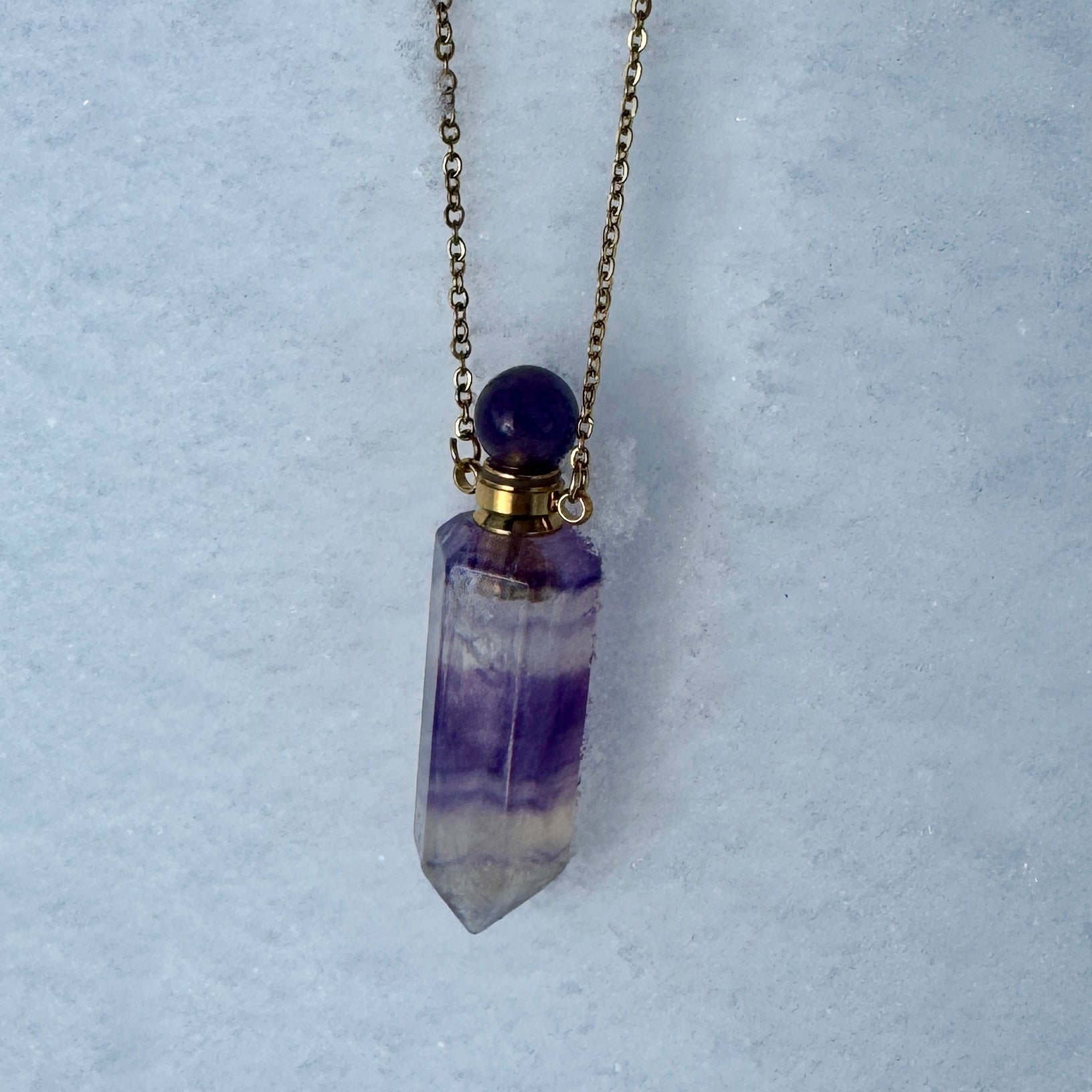 Gemstone Point Pendant Perfume Bottle Necklace