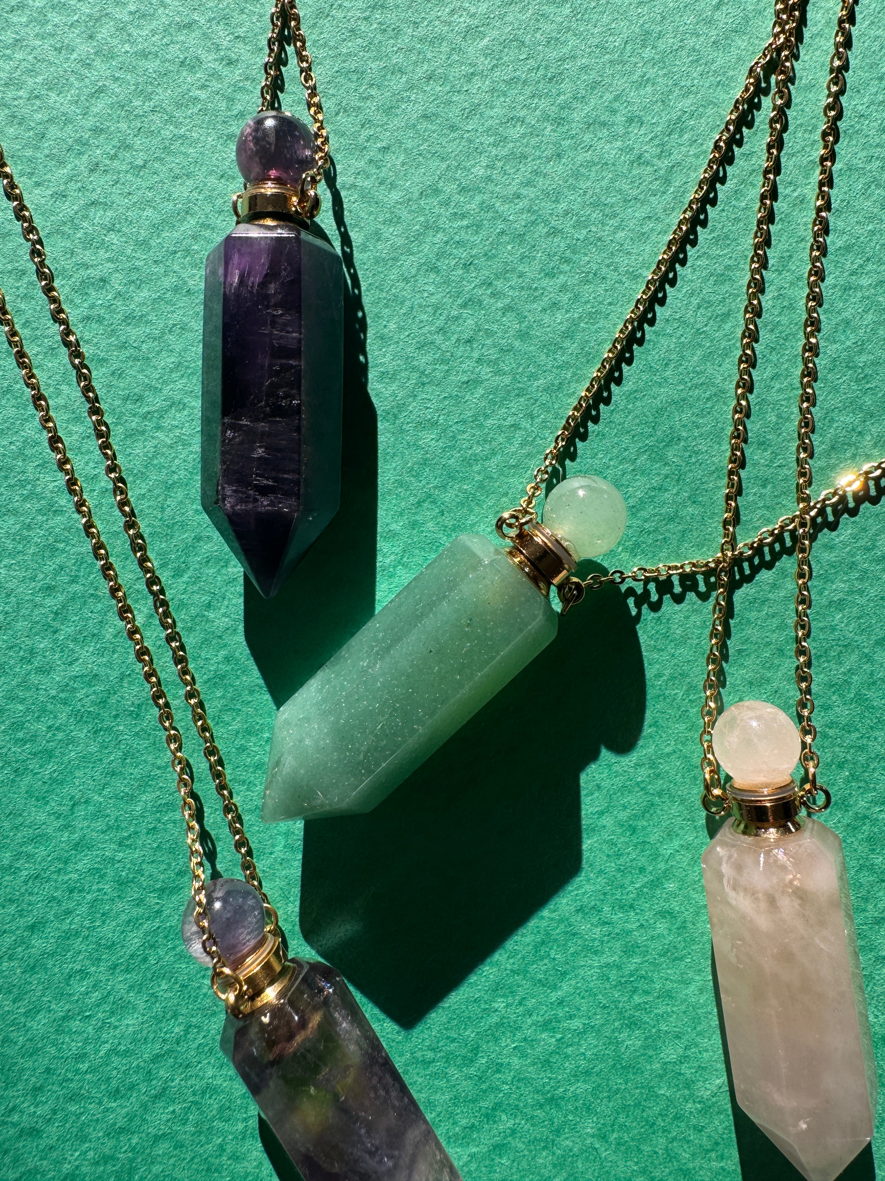 Gemstone Point Pendant Perfume Bottle Necklace