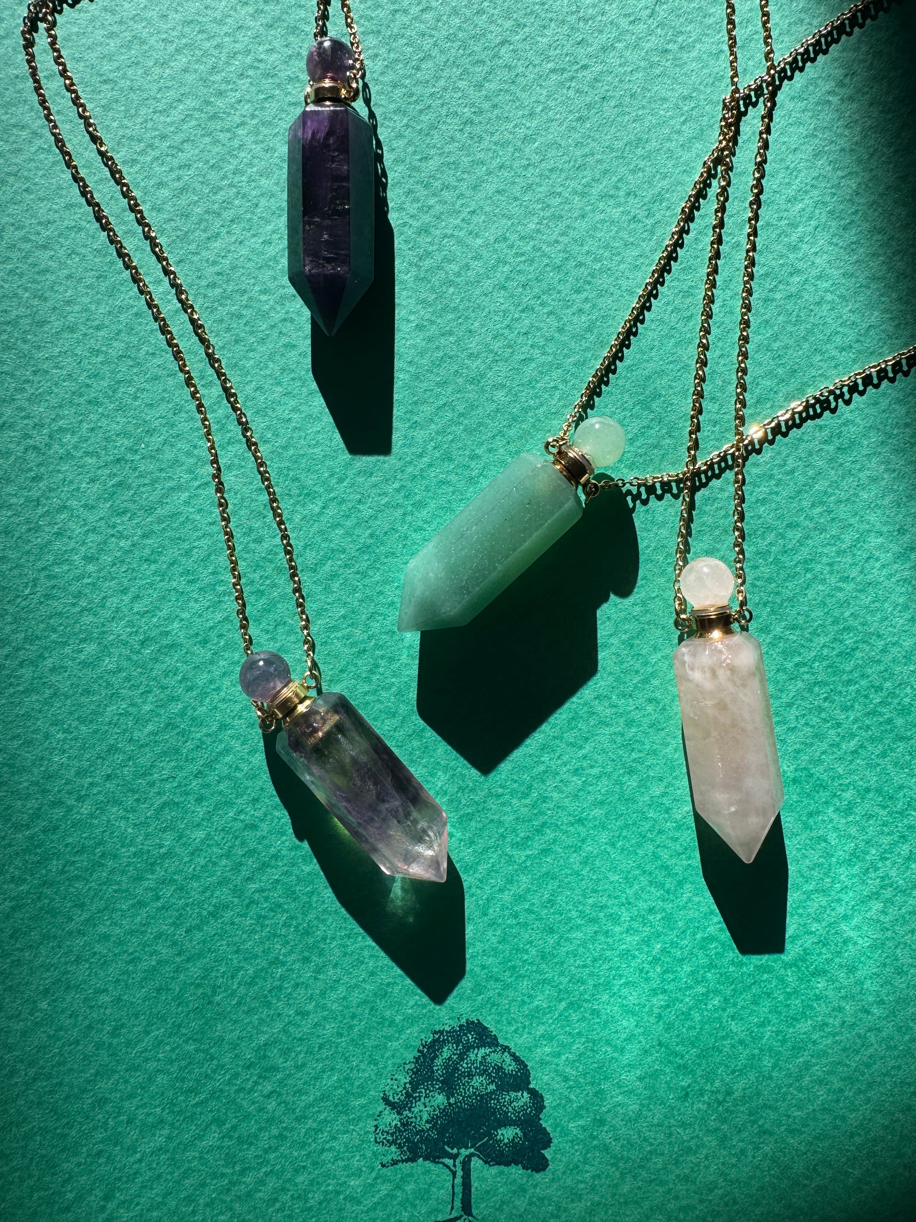 Gemstone Point Pendant Perfume Bottle Necklace