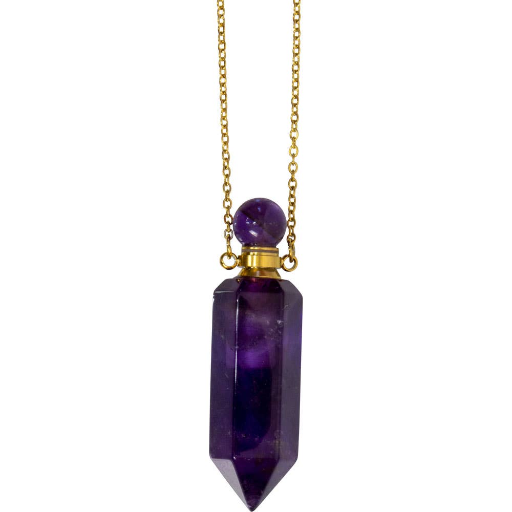 Gemstone Point Pendant Perfume Bottle Necklace